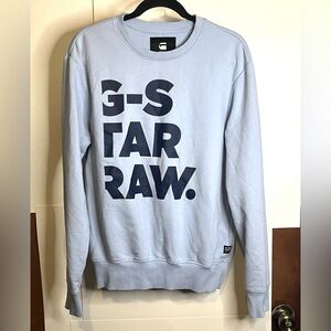 G-Star Men's Size Large Light Blue Pullover Sweatshirt with Bold Letter Graphic
